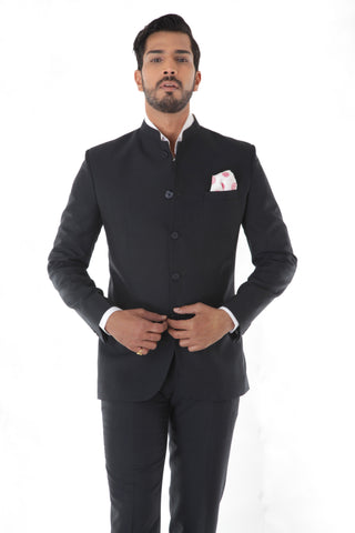 Black Embroidered Velvet Bandhgala Jhodpuri Suit 777MW04